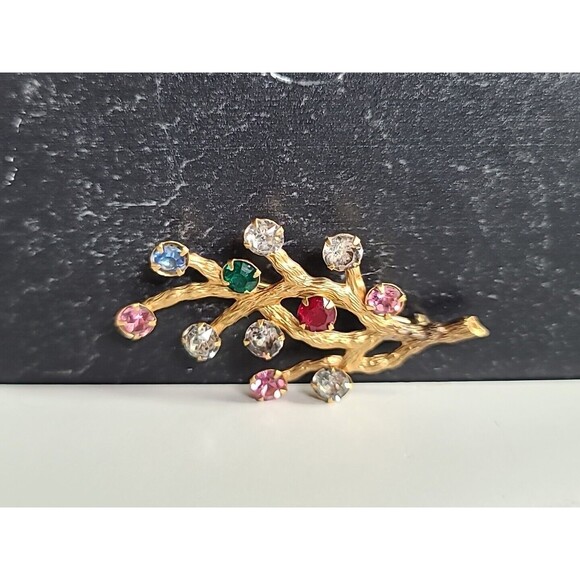 Van Dell 1/20 12K G.F. Prong Set Rhinestone Branch Brooch Vintage - Picture 4 of 10